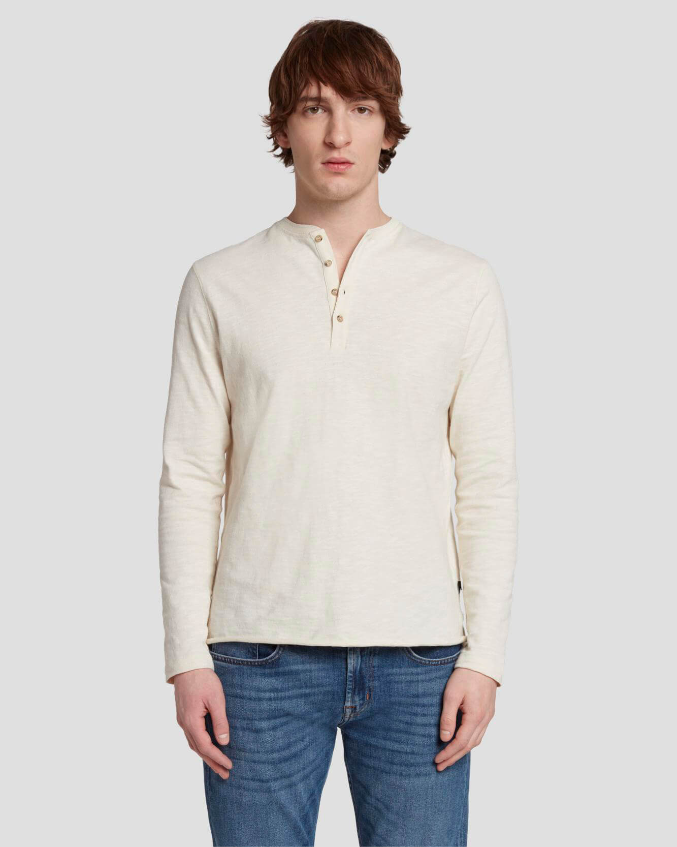 7 For All Mankind Long Sleeve Henley in Dover White 7MSPMH37DRW
