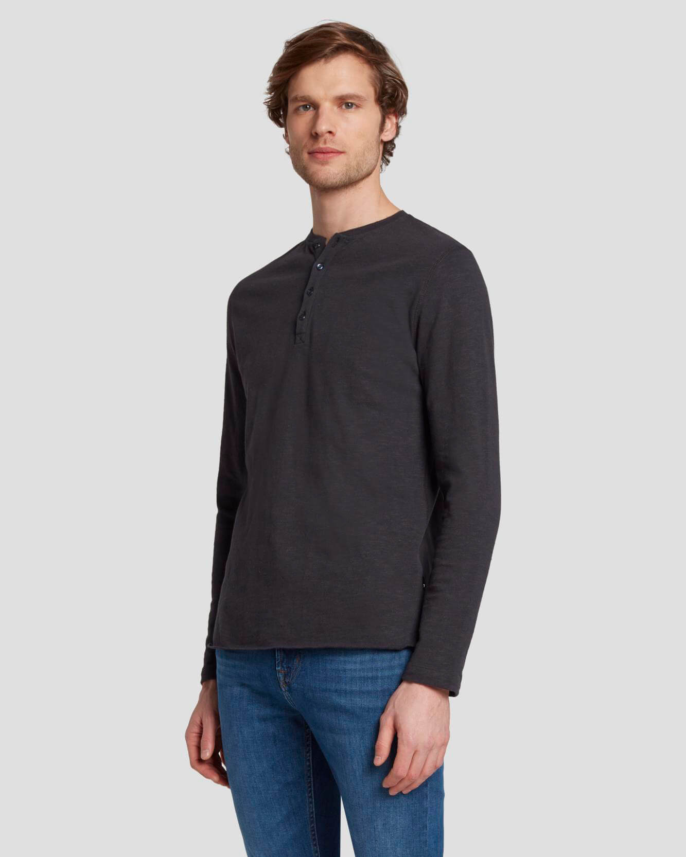 7 For All Mankind Long Sleeve Henley in Naval Blue 7MSPMH37NVB
