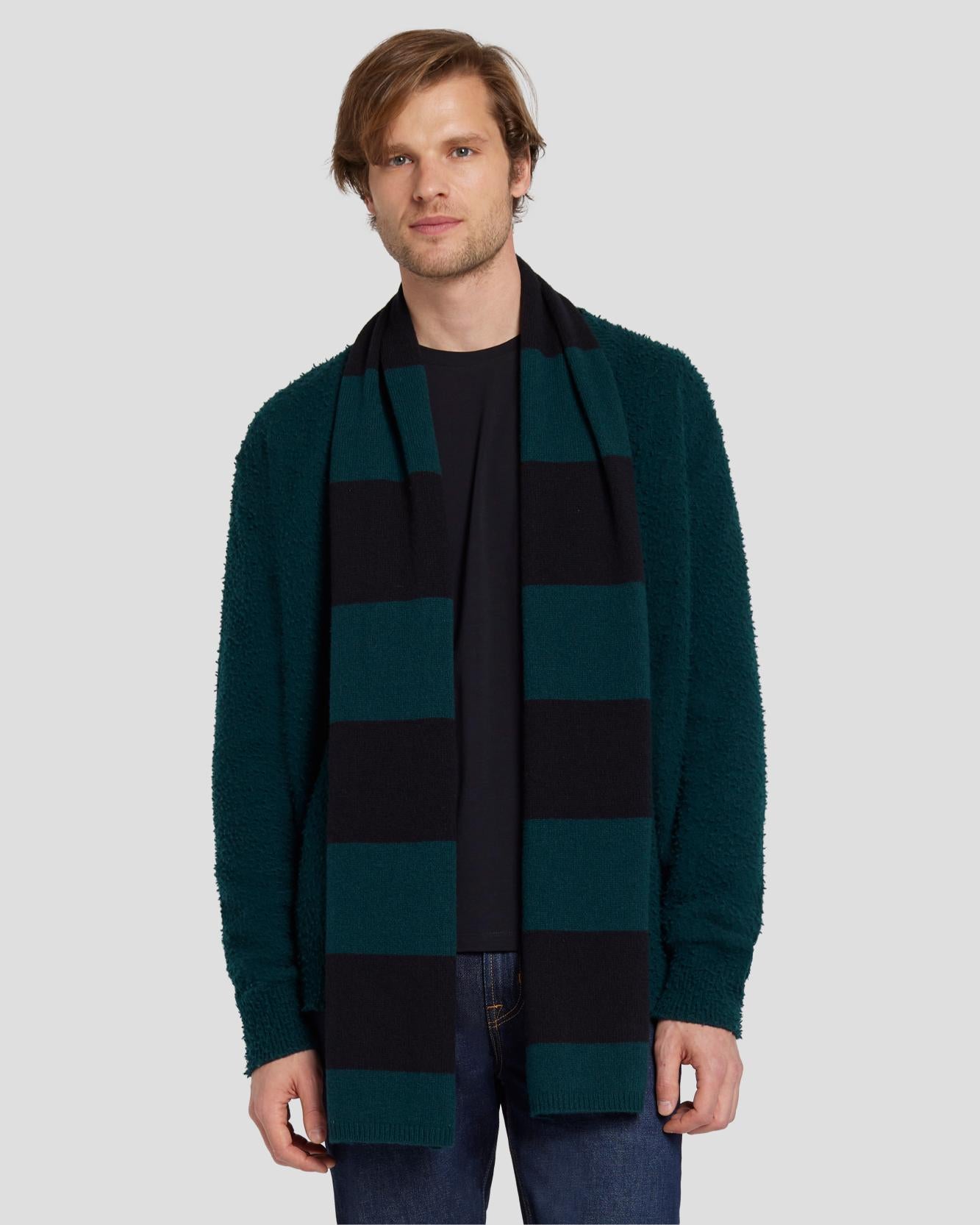 7 For All Mankind Wool Striped Scarf in Hunter Green 7AS7M55SHUG