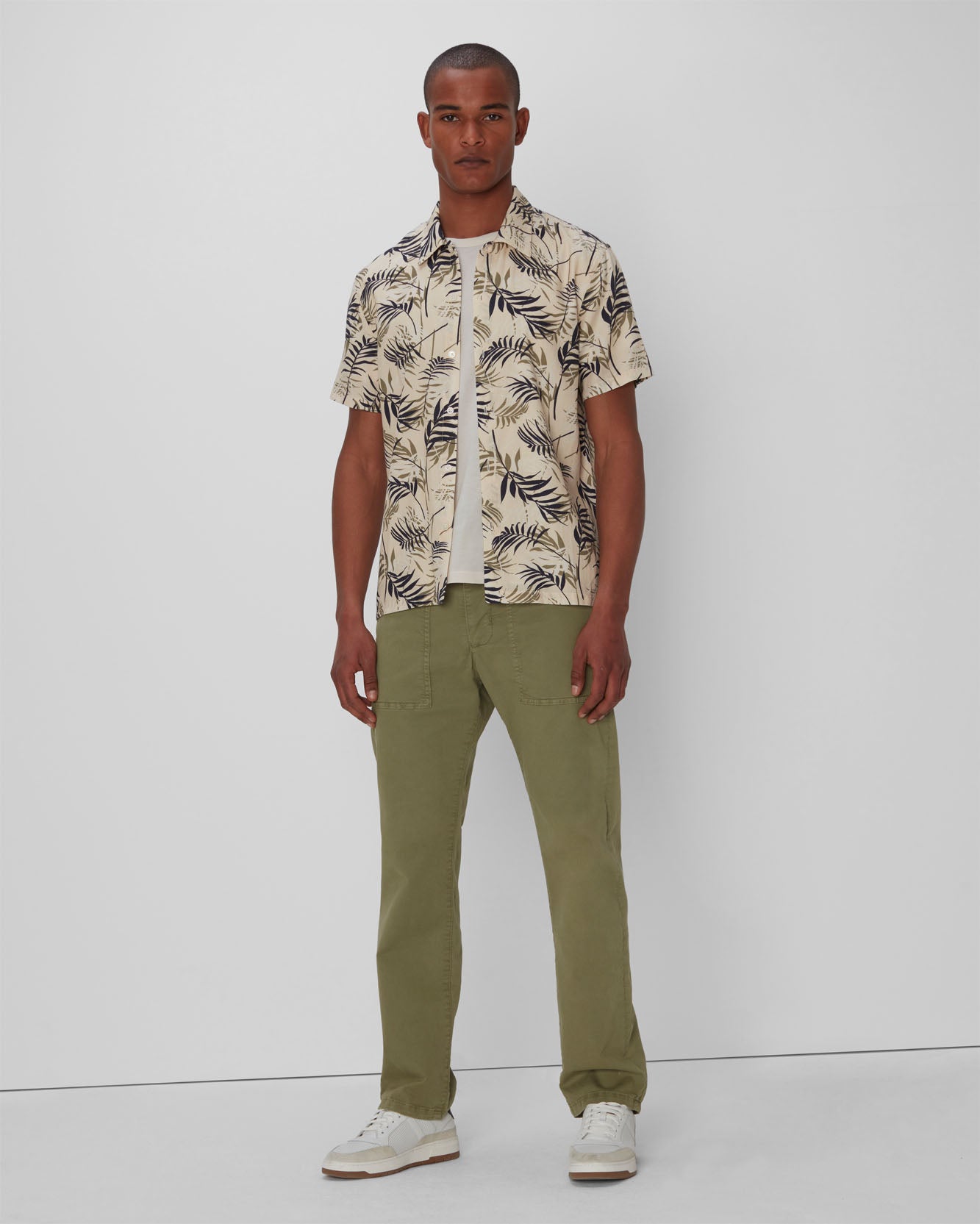 7 For All Mankind Palm Print Camp Shirt In Tea 7M511C80TPL