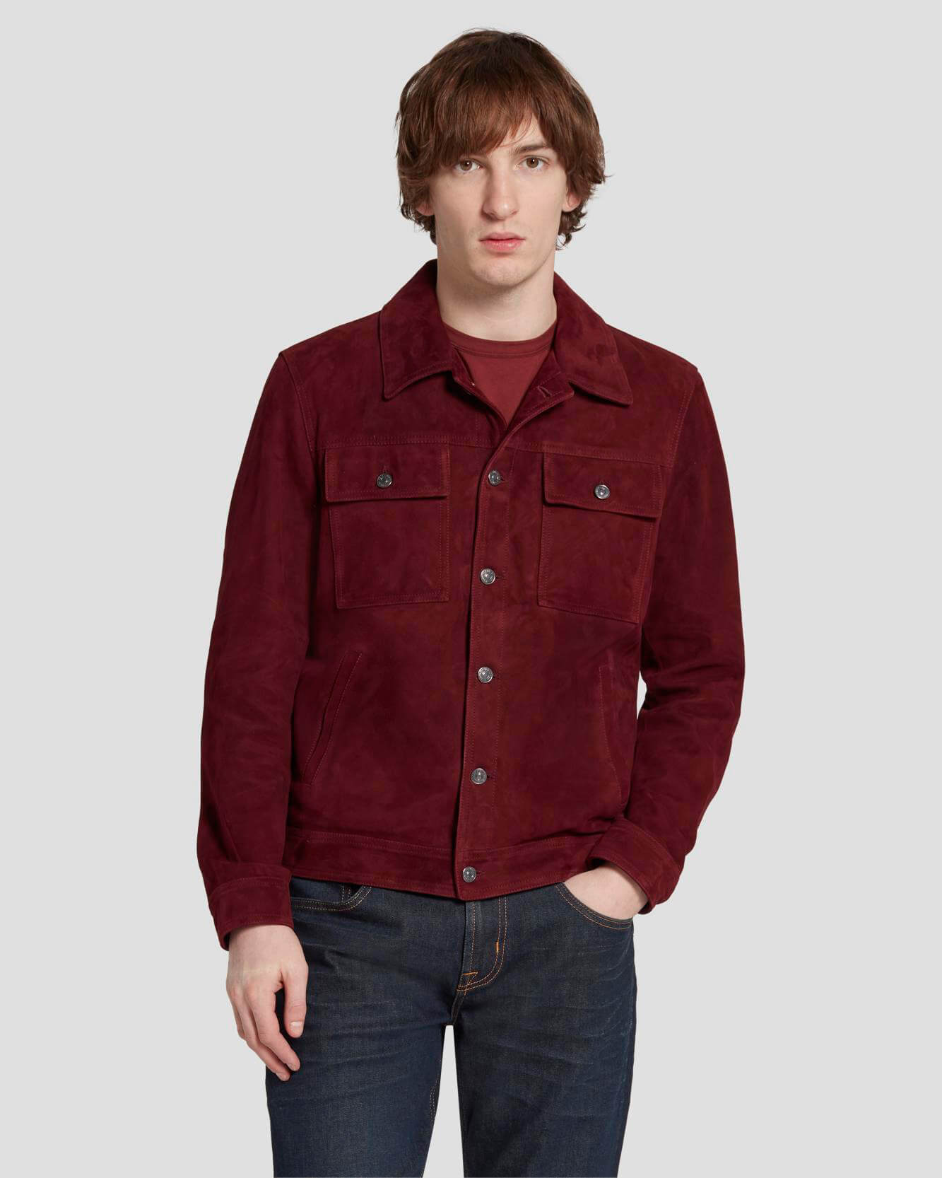 7 For All Mankind Suede Western Jacket in Burgundy 7MSEMH20BDY