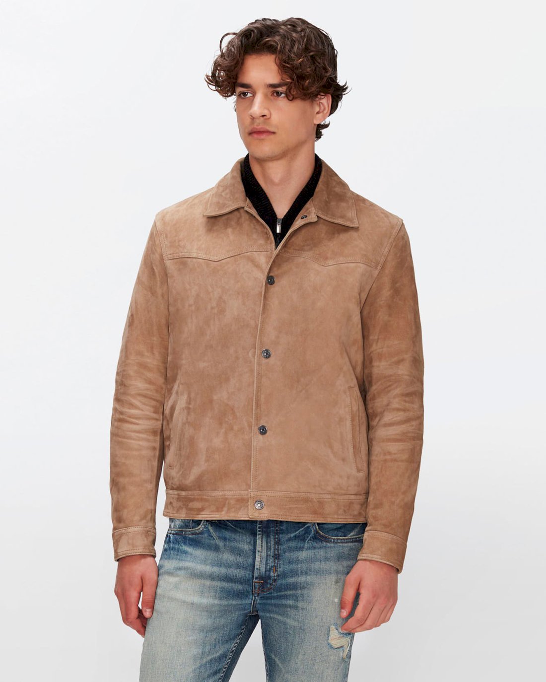 7 For All Mankind Suede Western Jacket in Bamboo 7MSEMH20XBA