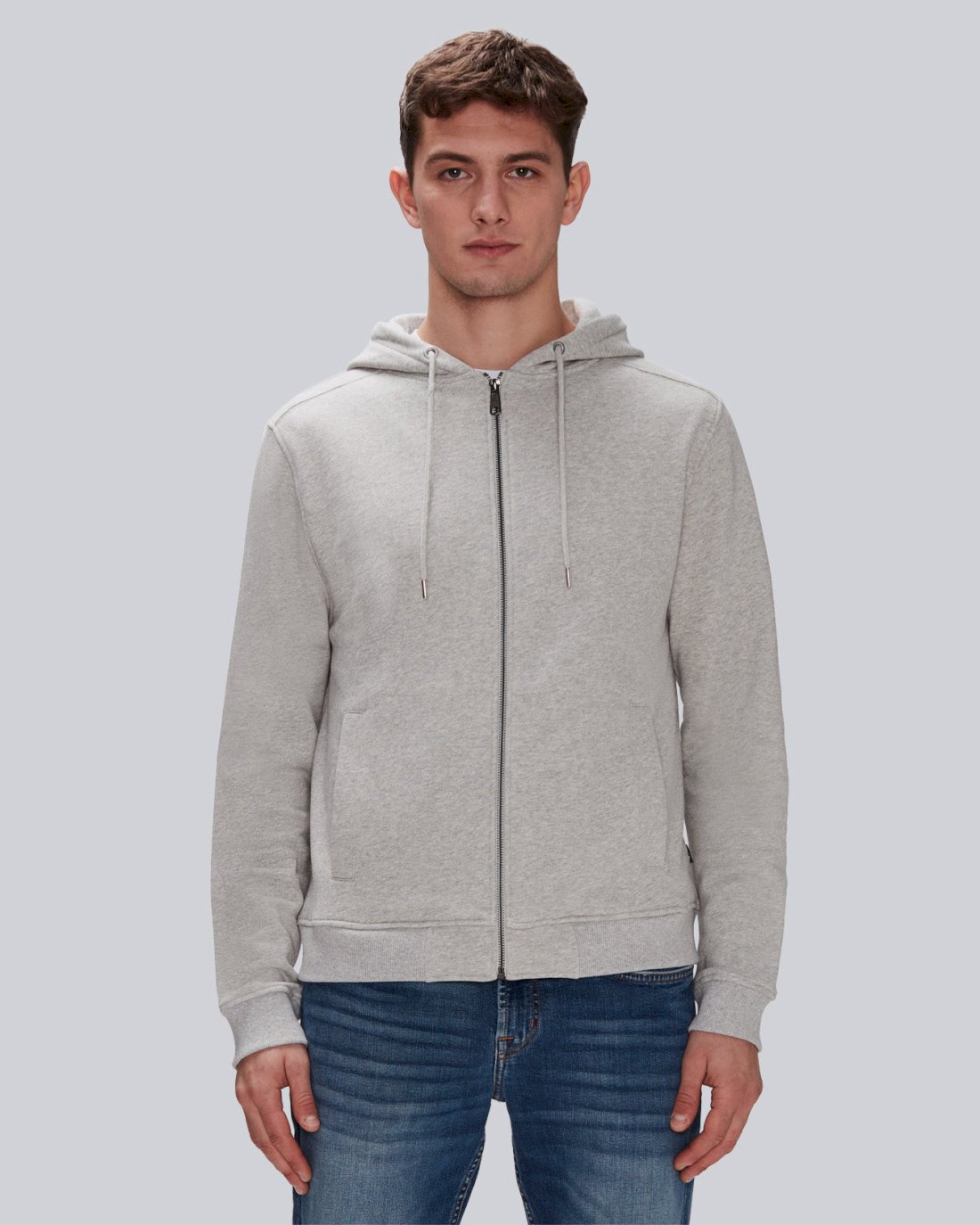 7 For All Mankind Essential Zip Front Hoodie in Grey Melange 7MSGMH21GME