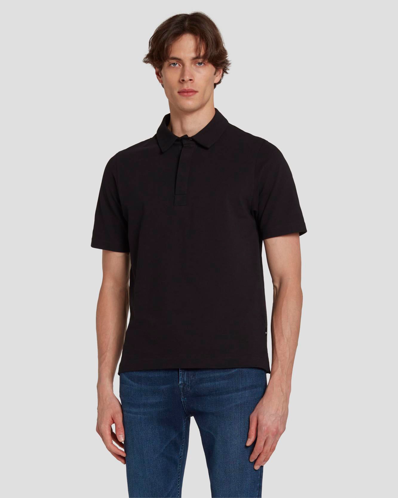 7 For All Mankind Pique Knit Polo in Black 7MSMMM35BLK