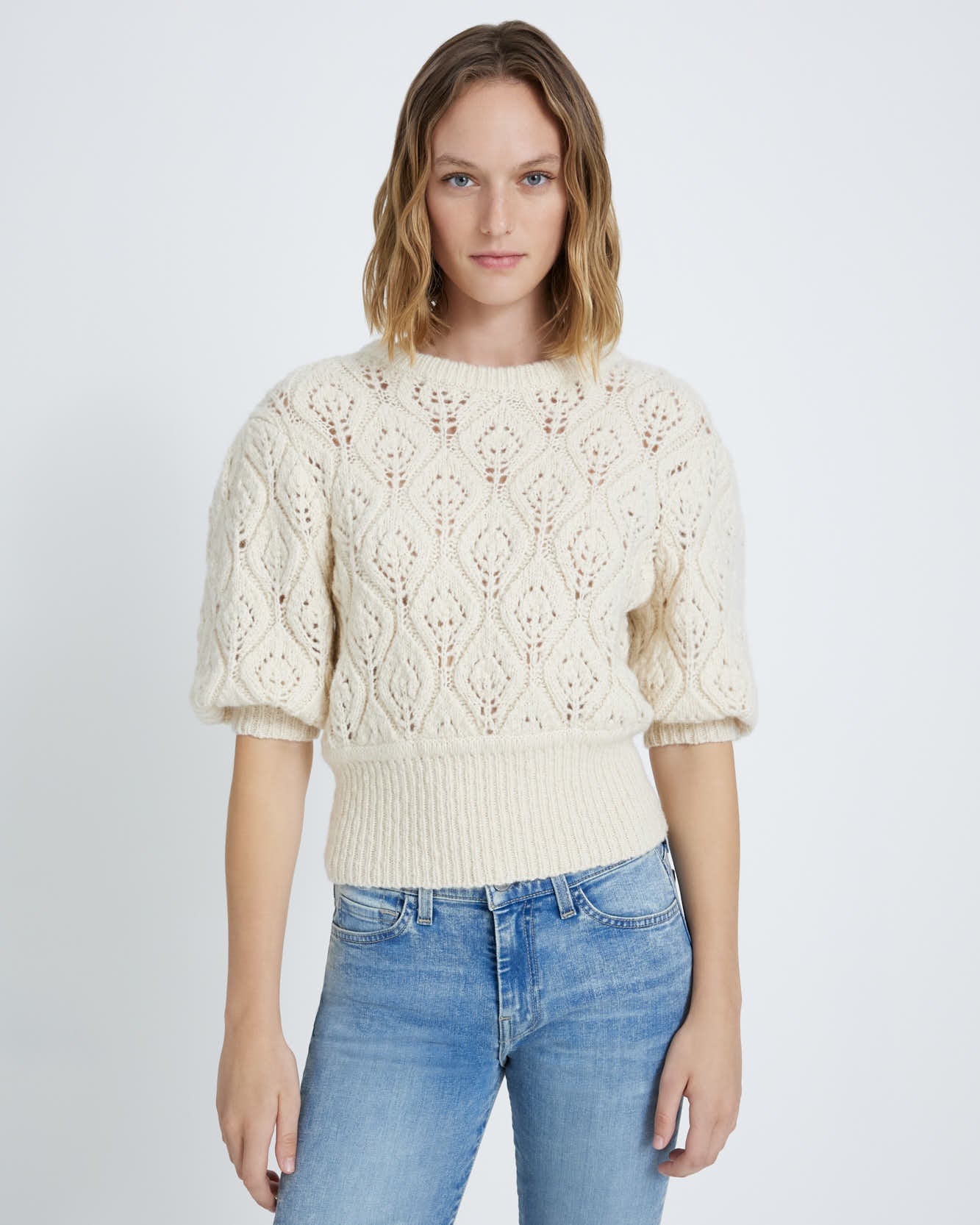 7 For All Mankind Pointelle Sweater in Cream 7N101D76CRM