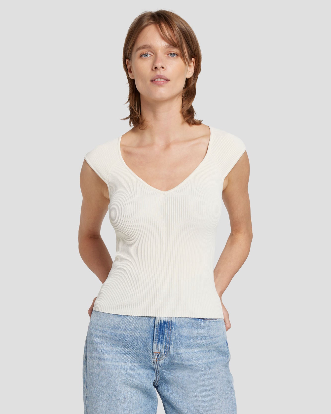 7 For All Mankind Sweetheart Rib Top in Cream 7N119D35CRM
