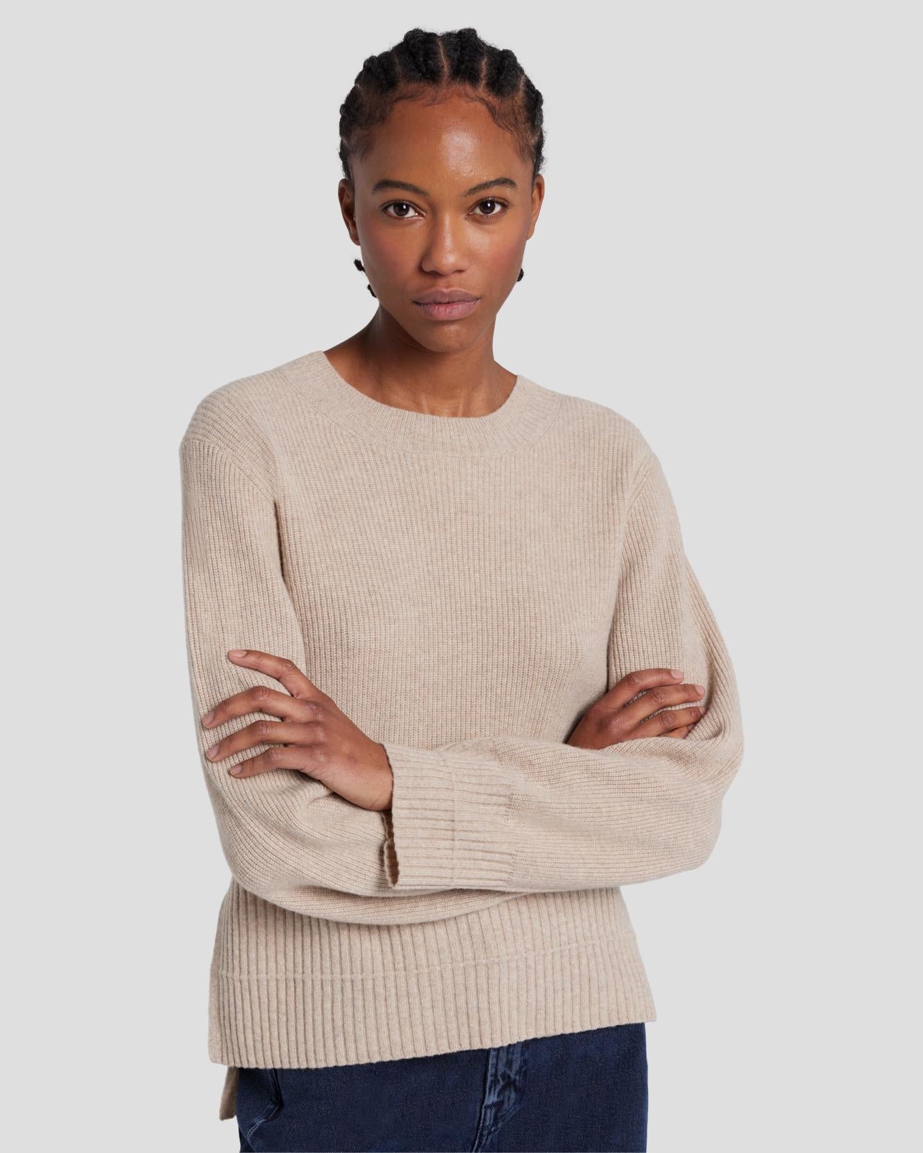 7 For All Mankind Cashmere Crewneck Sweater in Oatmeal 7N122F34OAT