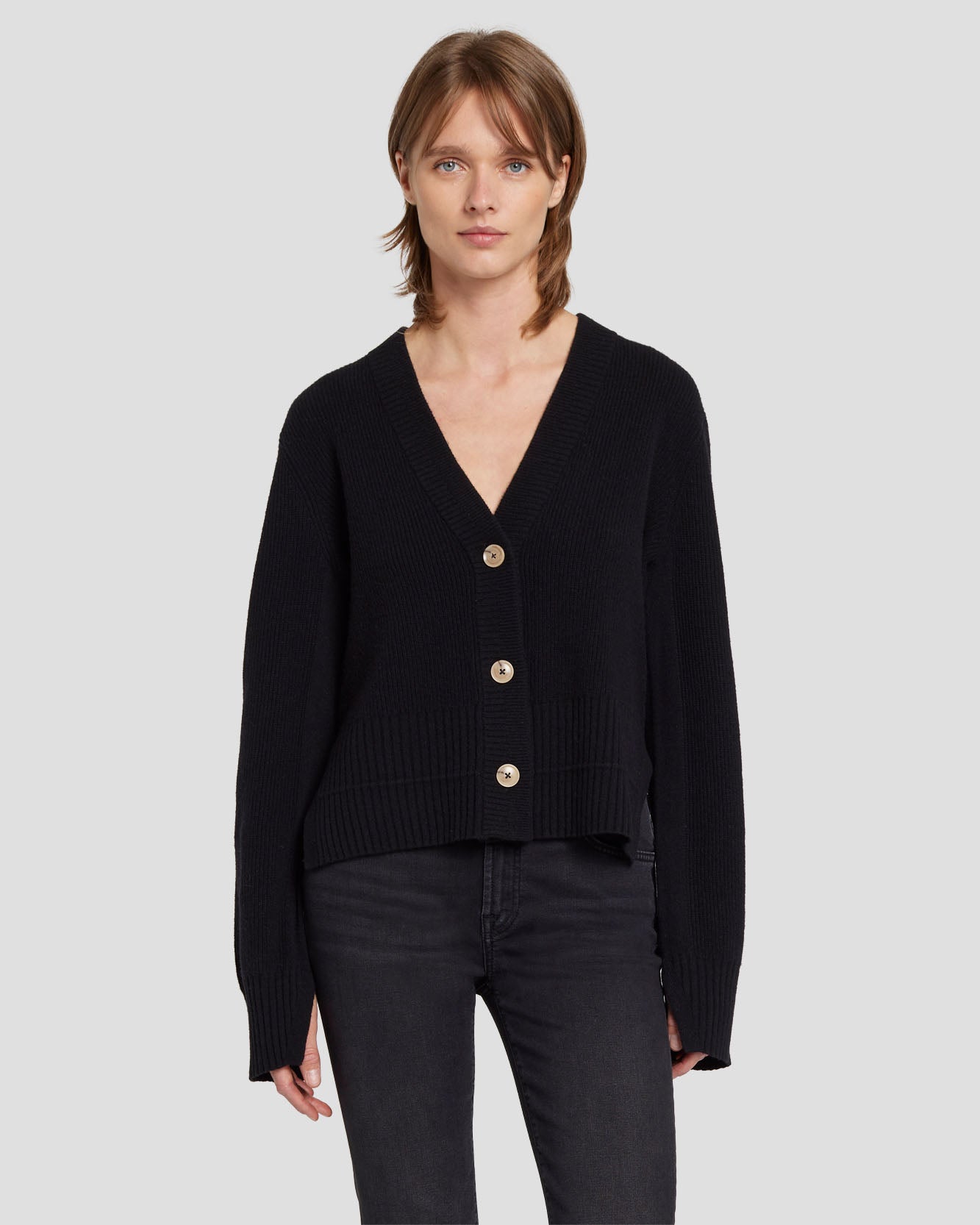 7 For All Mankind Cashmere Cardigan in Black 7N123F34BLK