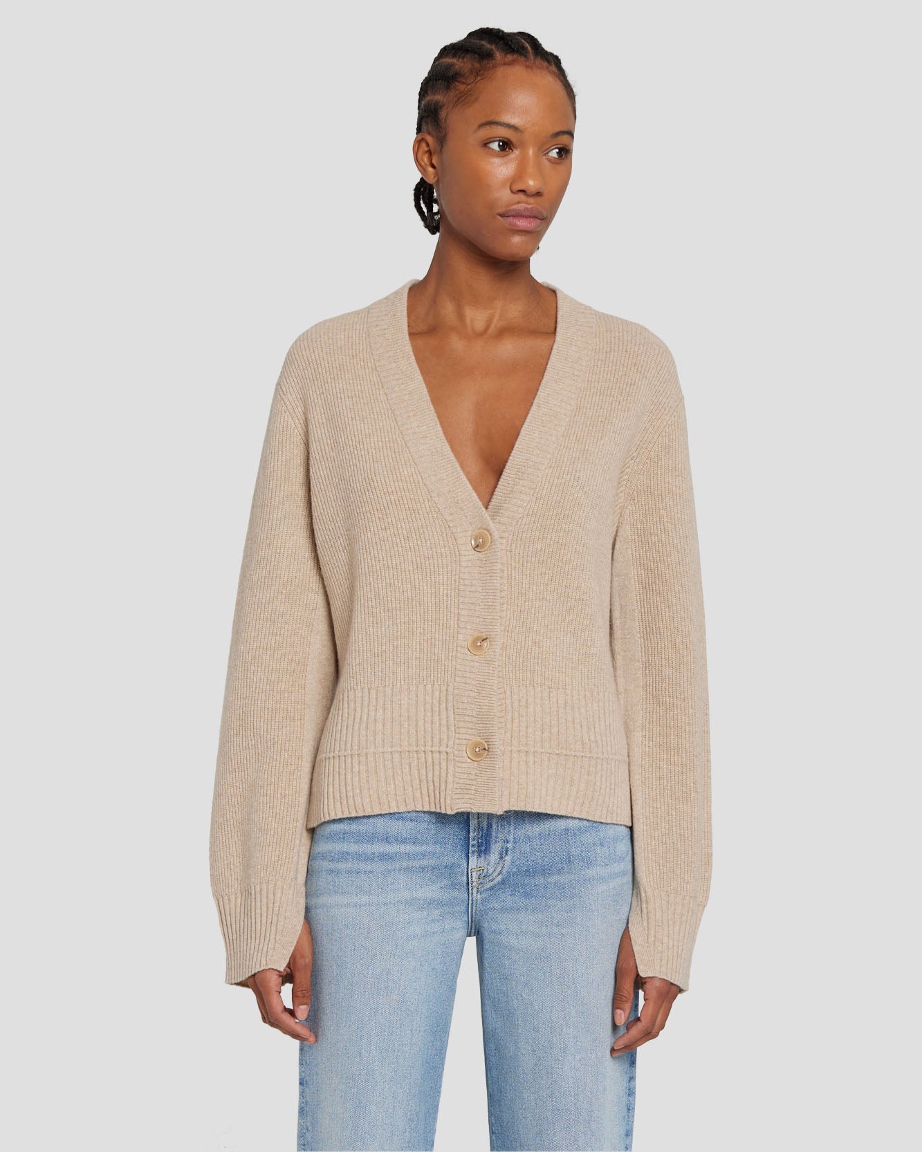 7 For All Mankind Cashmere Cardigan in Oatmeal 7N123F34OAT