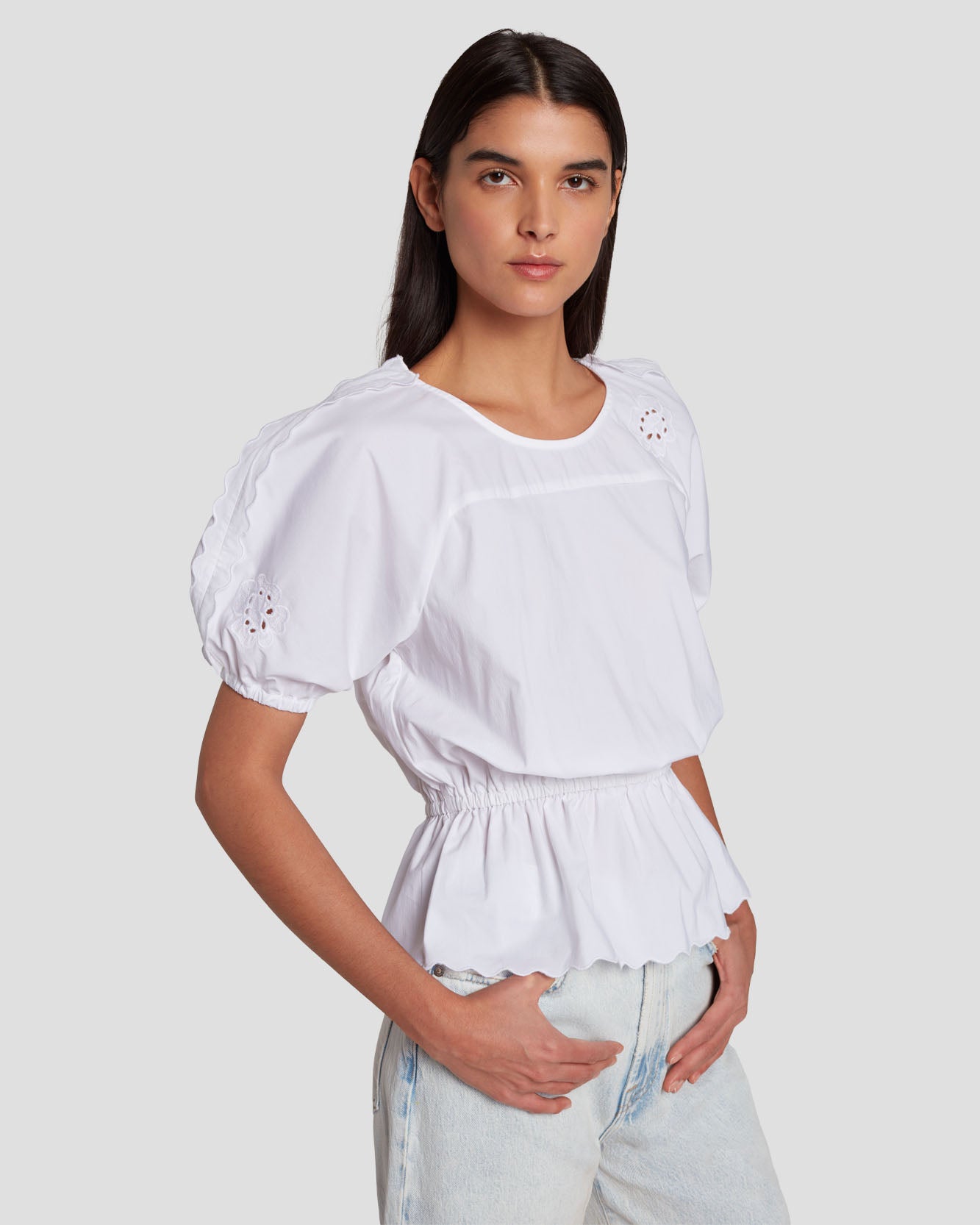 7 For All Mankind Eyelet Top in Bright White 7N569F36BRW
