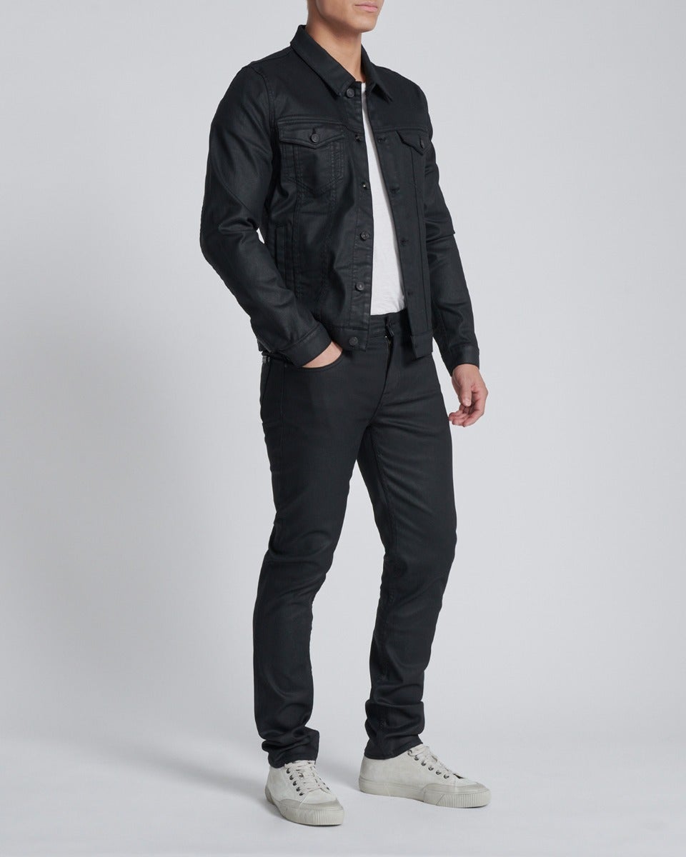 7 For All Mankind Coated Trucker Jacket in Black 7T920C52BLK
