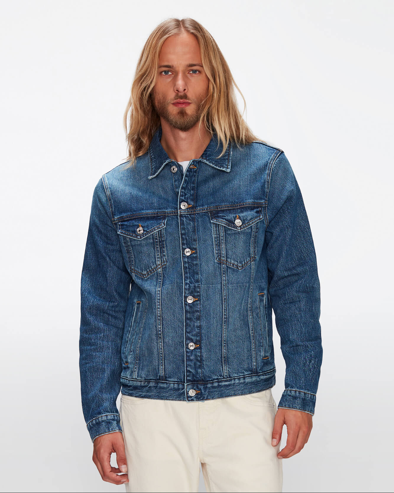 7 For All Mankind Perfect Trucker Jacket in Lagoon 7T924C10XLO