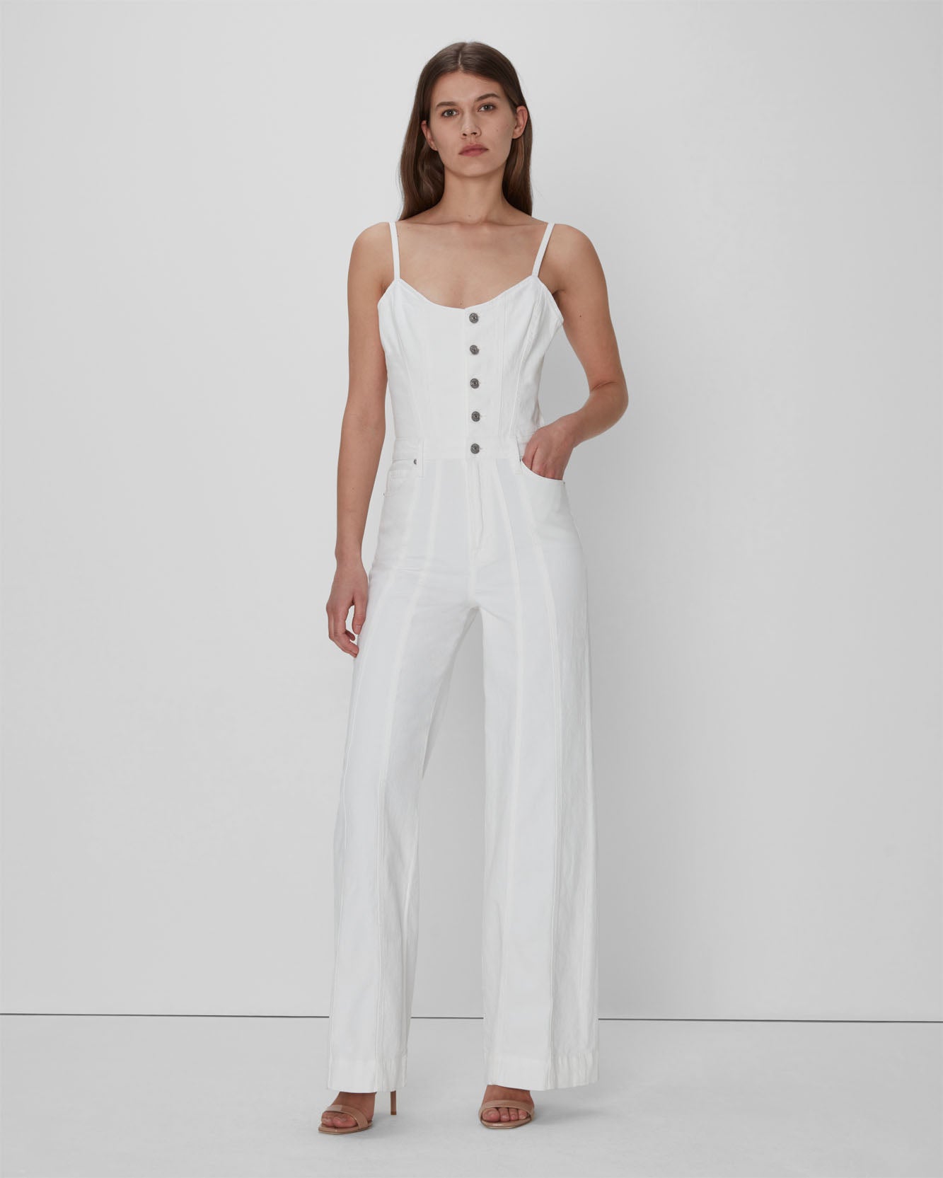 7 For All Mankind Bustier Jumpsuit In White 7U863595WHT