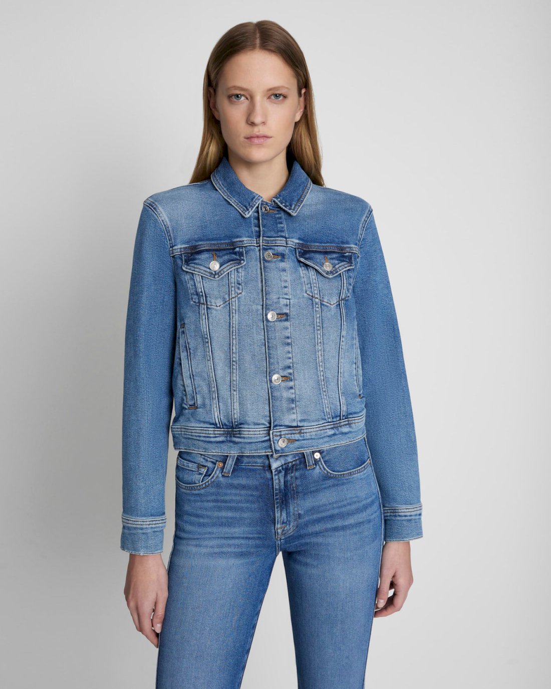 7 For All Mankind Classic Trucker Jacket in Lyme 7U918720LY2
